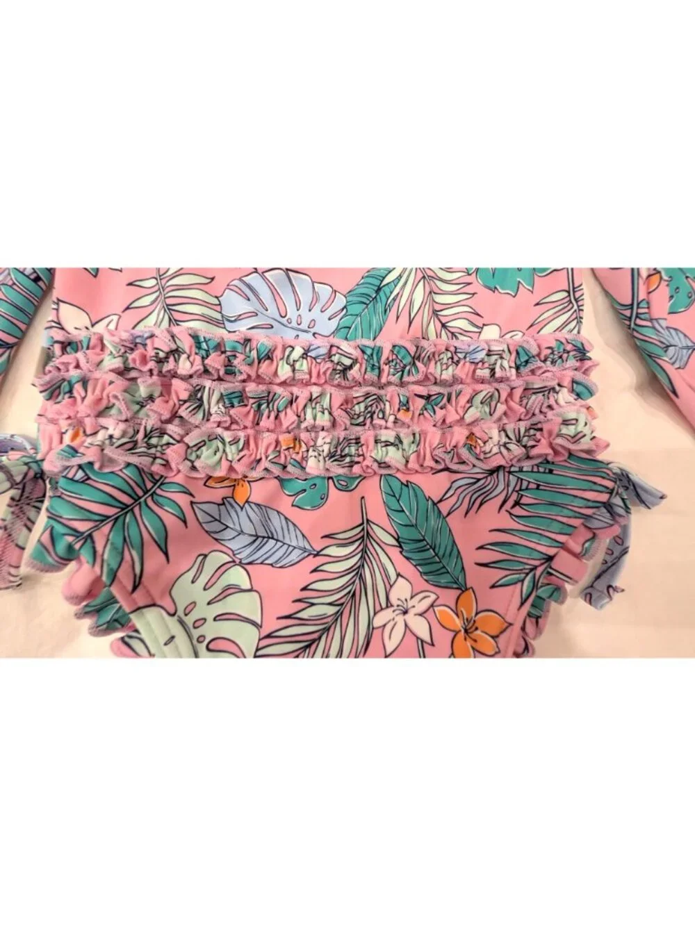 NEW Quince Toddler Long Sleeve Tie One-Piece Swimsuit, Palm, Size 3T